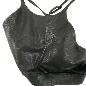 YogaWorks Black Crop Top With Snakeskin Texture & Strappy Back Design